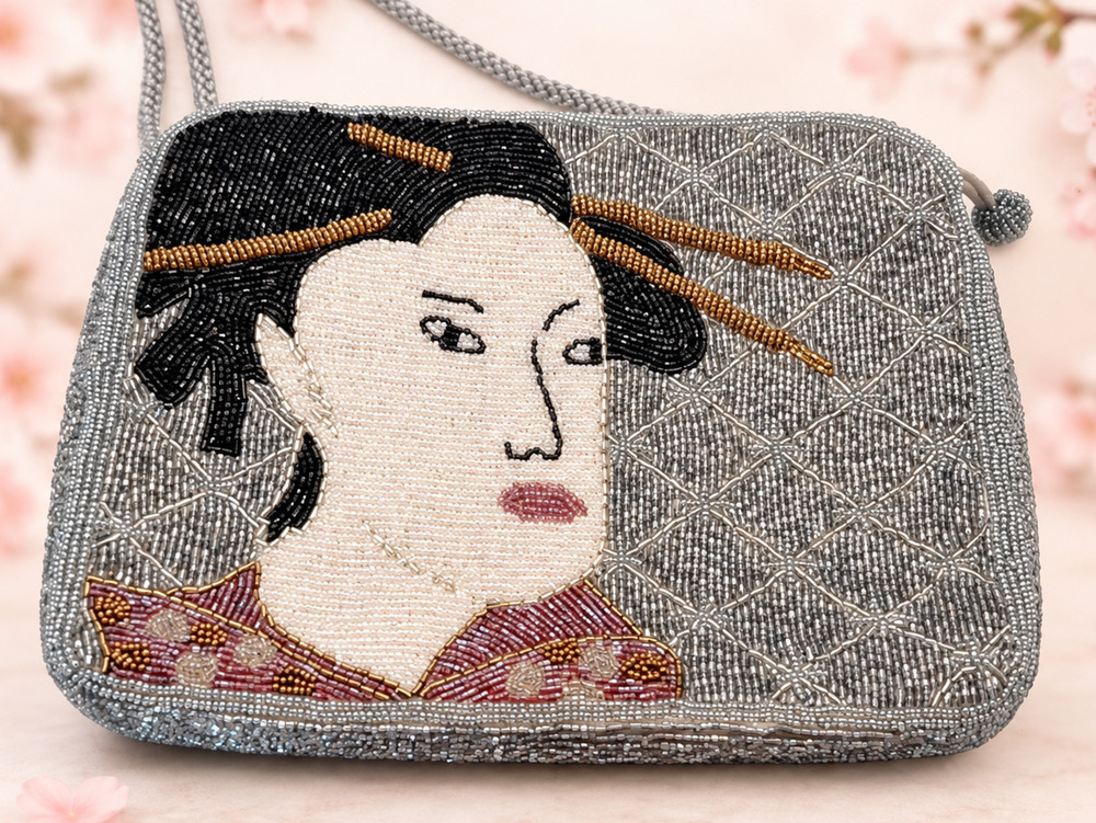 Vintage Genie Beaded Geisha Purse Korean Figural Shoulder Bag Art to Wear